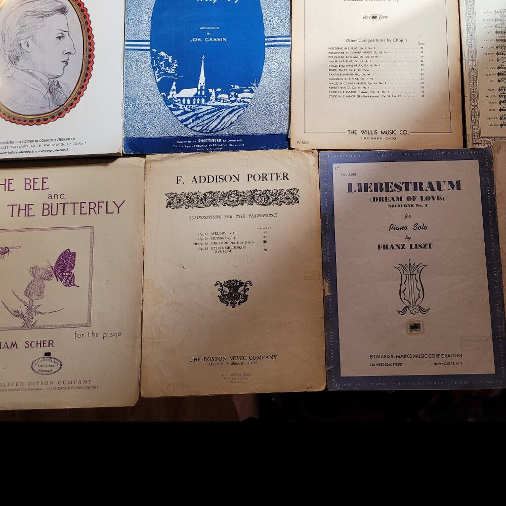 Vintage Sheet Music Lot of 8 Piano (Chopin, Beethoven, Liszt, Gigout, Scher)